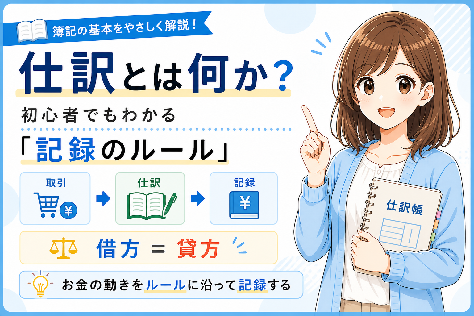 仕訳の意味と考え方を初心者向けにやさしく解説する記事アイキャッチ